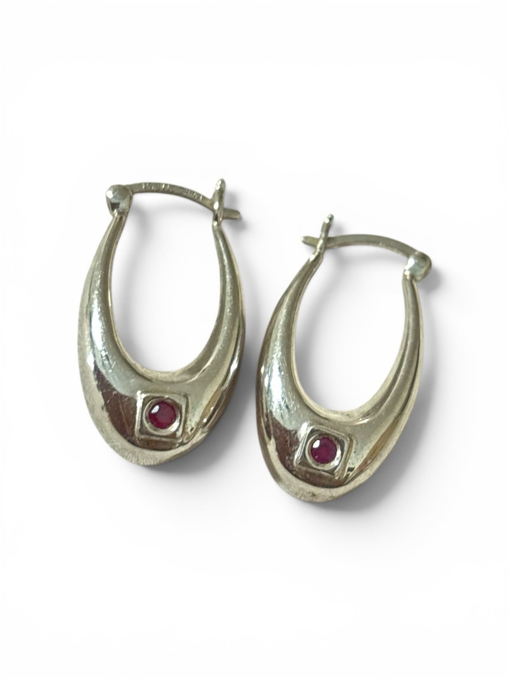 925 sterling oval hoop earrings with red stones